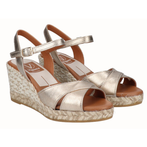 Viguera Sandalia Cuña Media Yute Oro