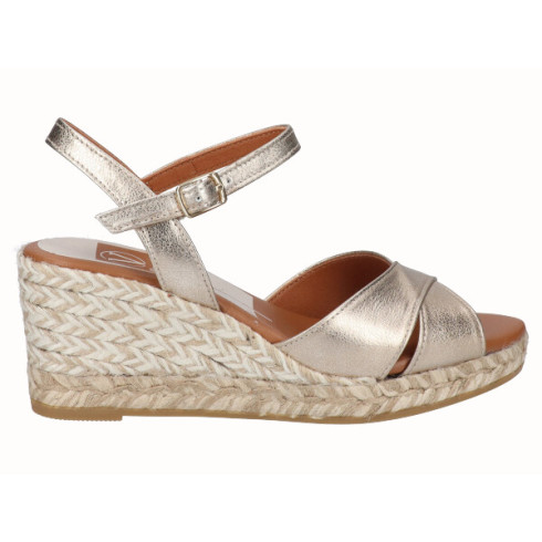 Viguera Sandalia Cuña Media Yute Oro