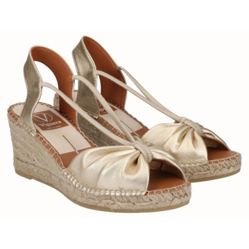 Viguera Sandalia Cuña Media Yute Platino