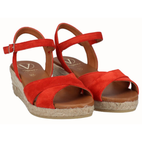 Viguera Sandalia Cuña Media Yute Rojo