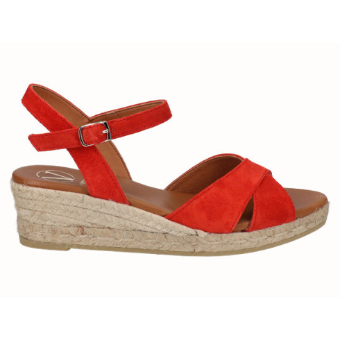 Viguera Sandalia Cuña Media Yute Rojo