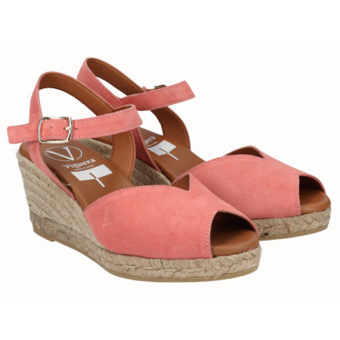 Viguera Sandalia Cuña Media Yute Rosa