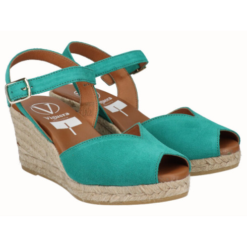 Viguera Sandalia Cuña Media Yute Verde