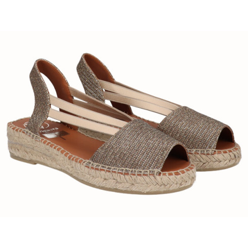 Viguera Sandalia Plana Yute Bronce Con Elásticos