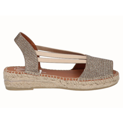 Viguera Sandalia Plana Yute Bronce Con Elásticos