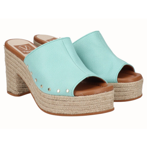 Viguera Zueco Tacón Yute Piel Menta