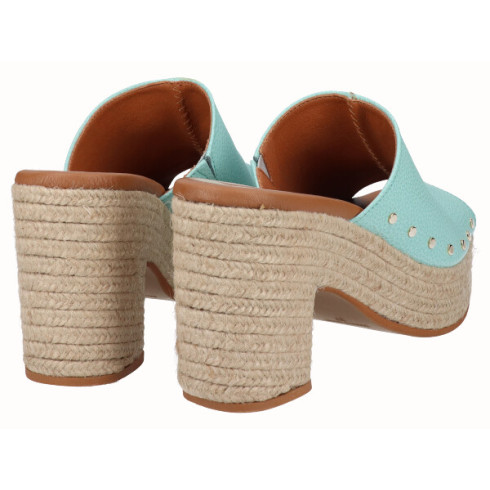 Viguera Zueco Tacón Yute Piel Menta