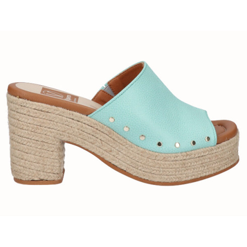 viguera Zueco Tacón Yute Piel Menta