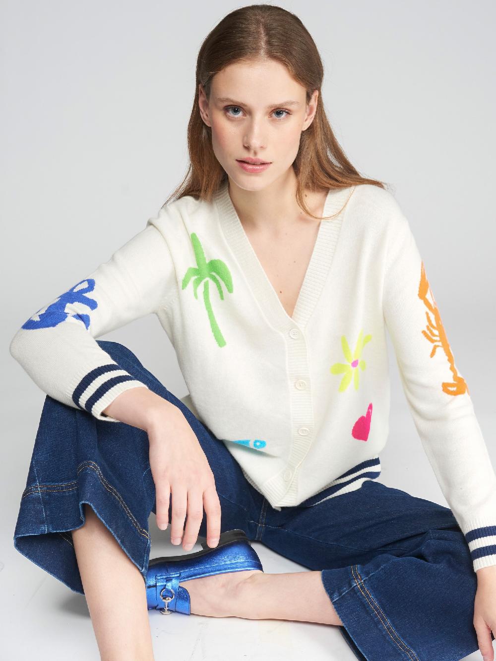 vilagallo CARDIGAN PUNTO INTARSIA PLAYA CRUDO PLAYA