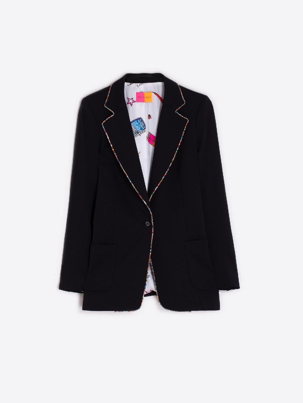 Vilagallo CHAQUETA PUNTO ROMA NEGRO CON STRASS MULTICOLOR
