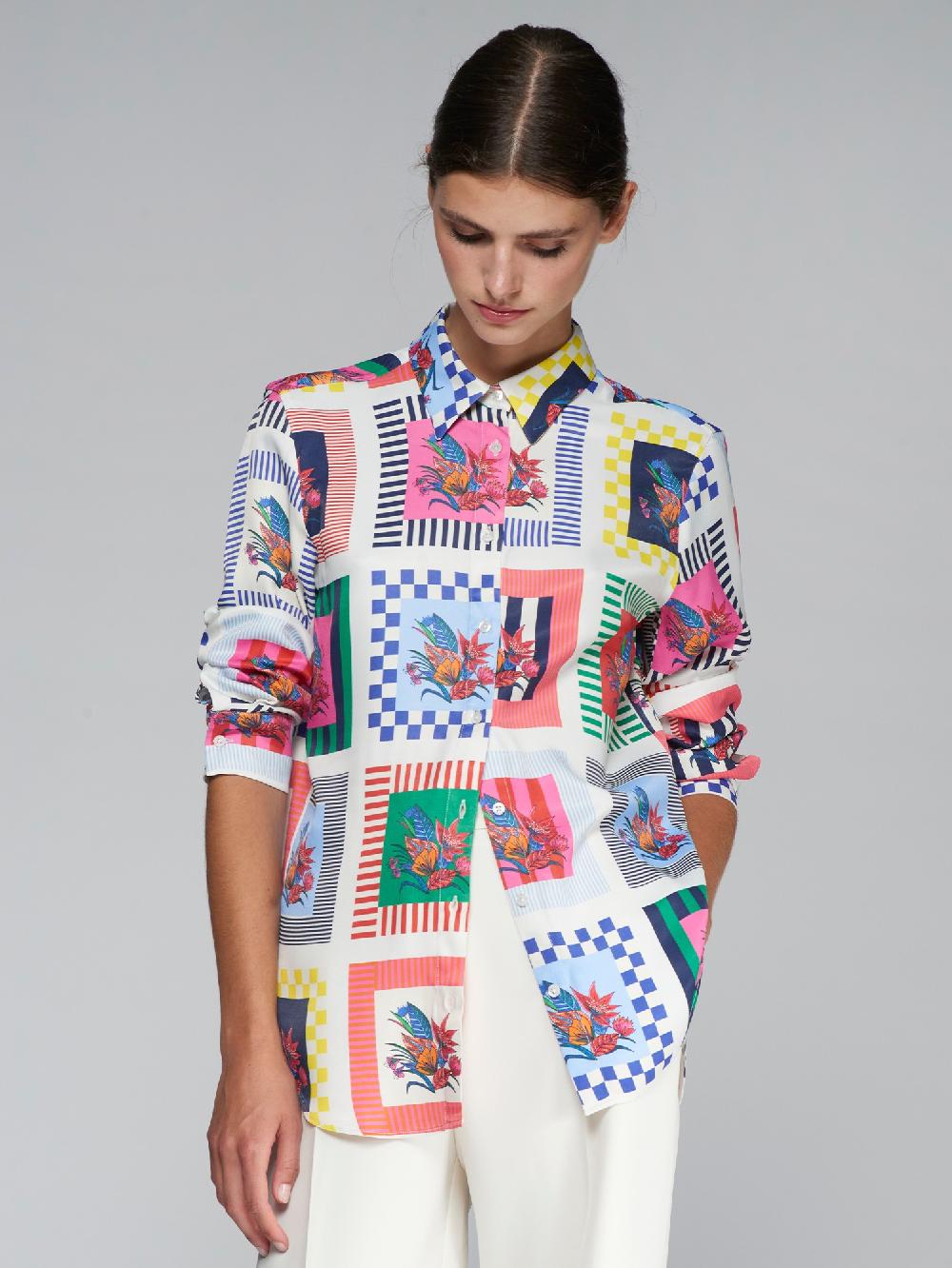 vilagallo CAMISA FLUIDA CUADROS FLORES