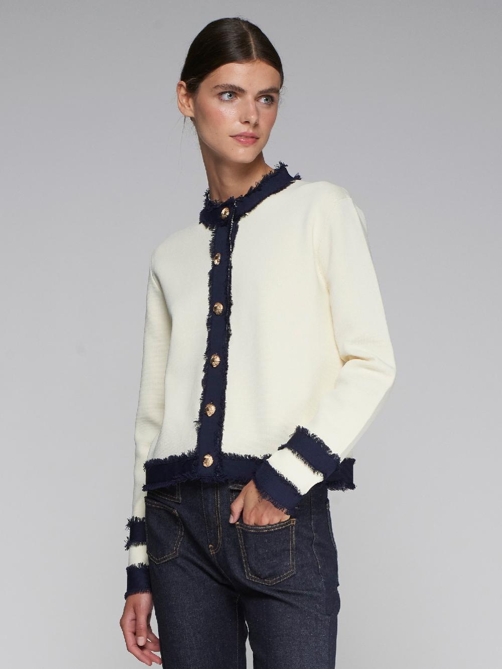 vilagallo CARDIGAN PUNTO BICOLOR CRUDO NAVY