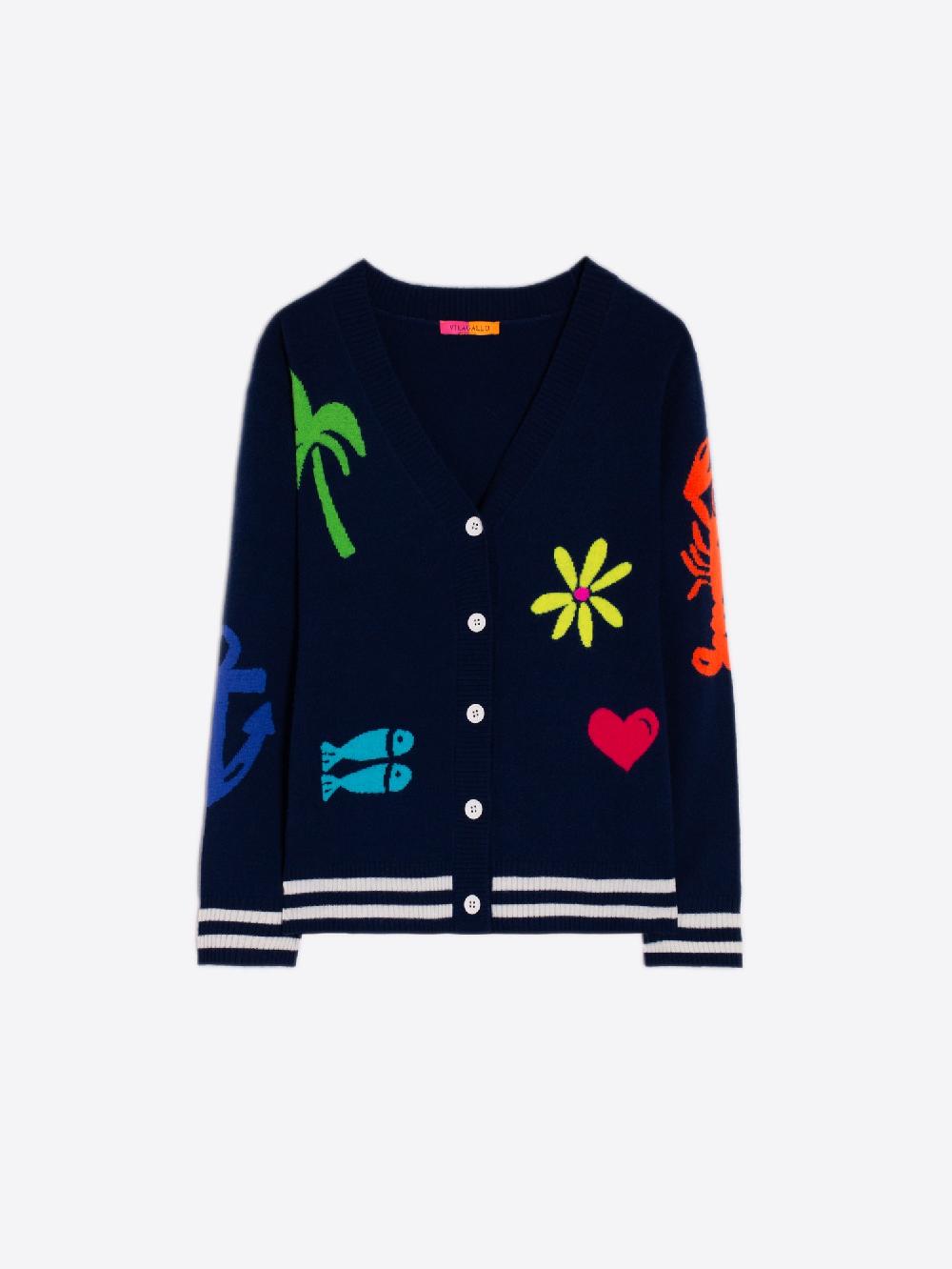 Vilagallo CARDIGAN PUNTO INTRASIA PLAYA MARINO