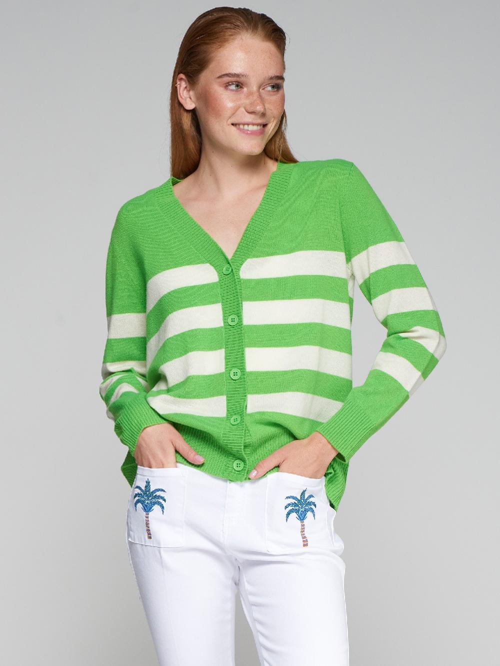 vilagallo CARDIGAN PUNTO RAYAS VERDE