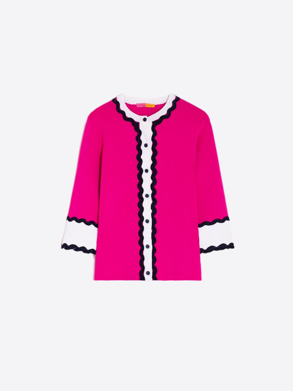 Vilagallo CARDIGAN PUNTO ROSA CON ONDULINA