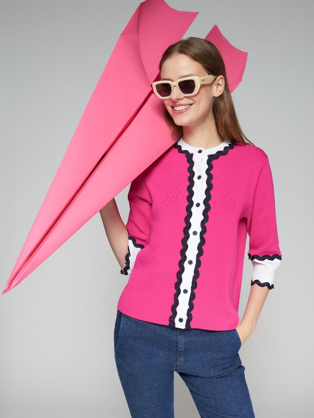 vilagallo CARDIGAN PUNTO ROSA CON ONDULINA