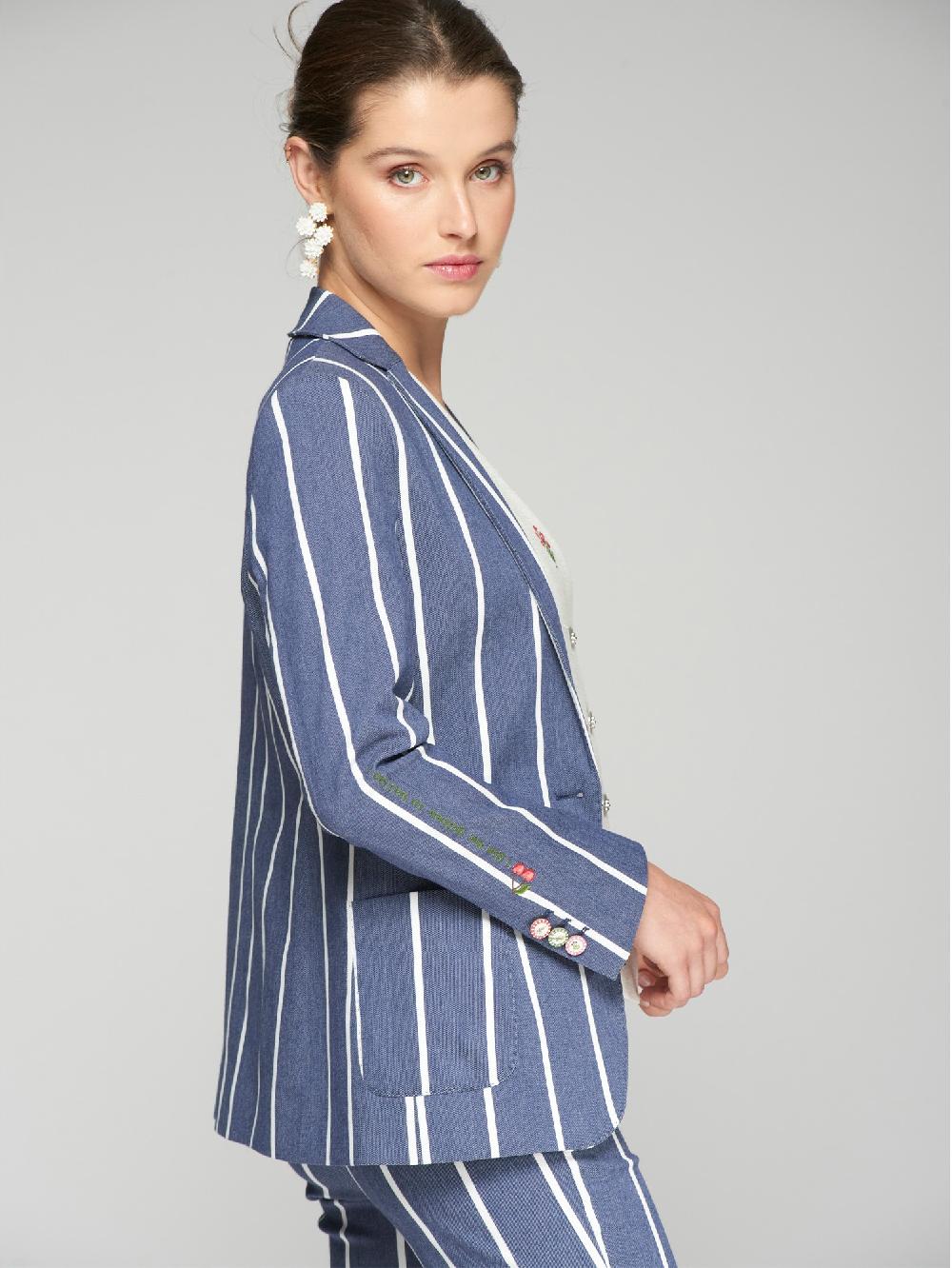 vilagallo CHAQUETA BORDADA MARINO RAYA BLANCA