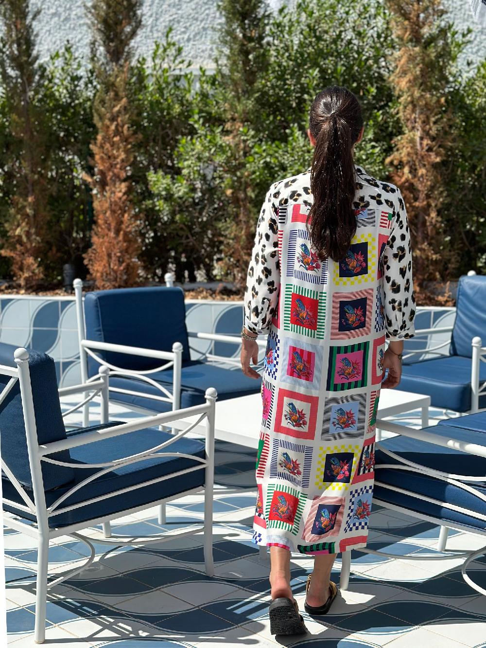 Vilagallo VESTIDO ANIMAL PRINT CUADROS FLORES