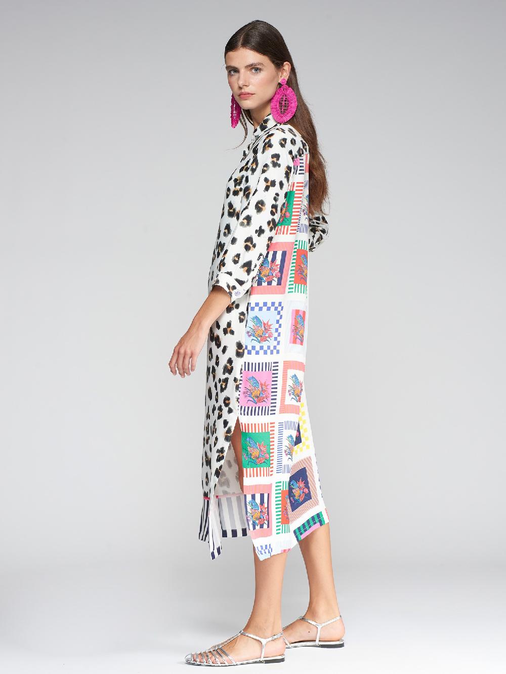 vilagallo VESTIDO ANIMAL PRINT CUADROS FLORES