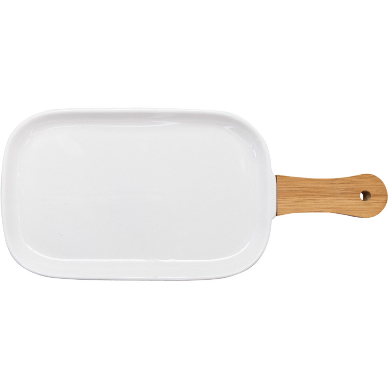 Vin Bouquet Bandeja De Porcelana Para Snacks Con Asa De Bambú Elegancia Y Funcionalidad En La Hora Del Aperitivo Blanco