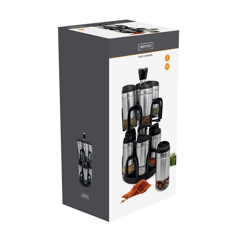 Vin Bouquet Especiero Carrusel Giratorio De 12 Frascos De Acero Inoxidable