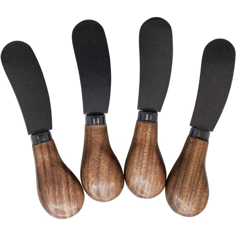 vin bouquet Set de 4 Cuchillos para Untar con Mangos de Madera y hoja Negra Elegancia y Funcionalidad para tu Mesa Madera