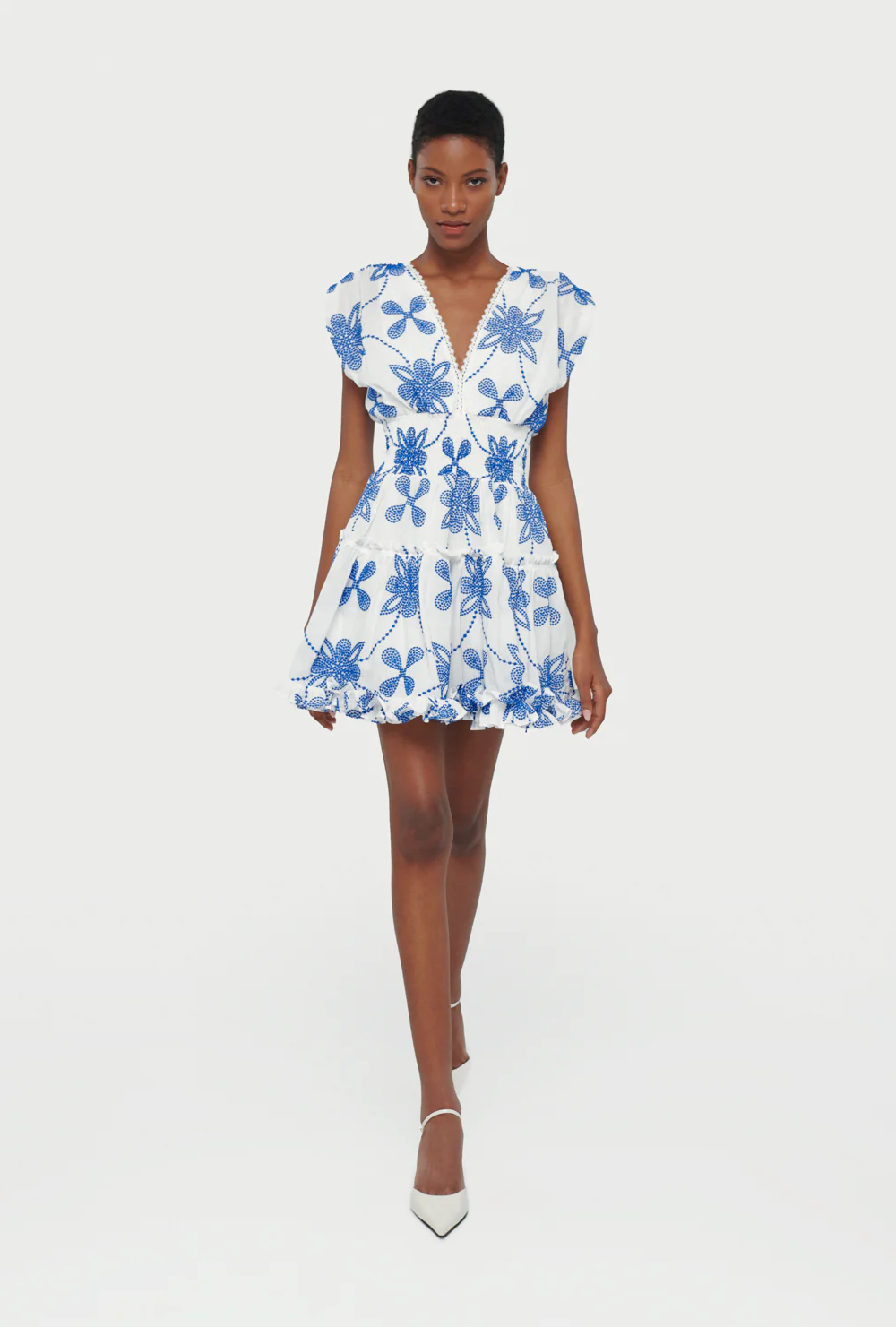 waimari GISELLE MINI DRESS WHITE/BLUE