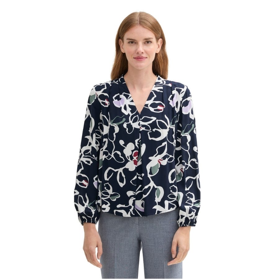 wala Camisas manga larga Tom tailor Printed V-Neck Blouse Shirts Blouses