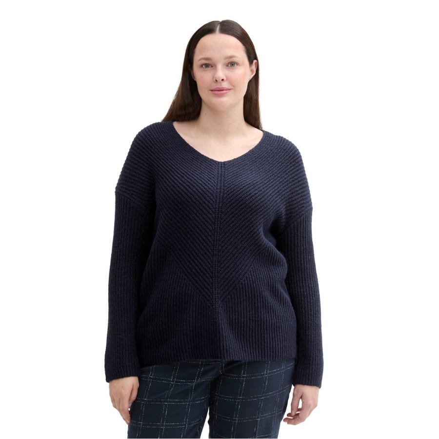 wala Jerseys Tom tailor Knit Pullover With V-Neck Flat Knit Tops