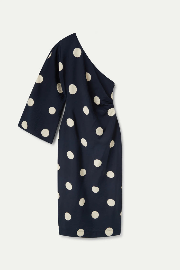 Wild Pony Vestido Largo Asimétrico Lunares Azul Marino