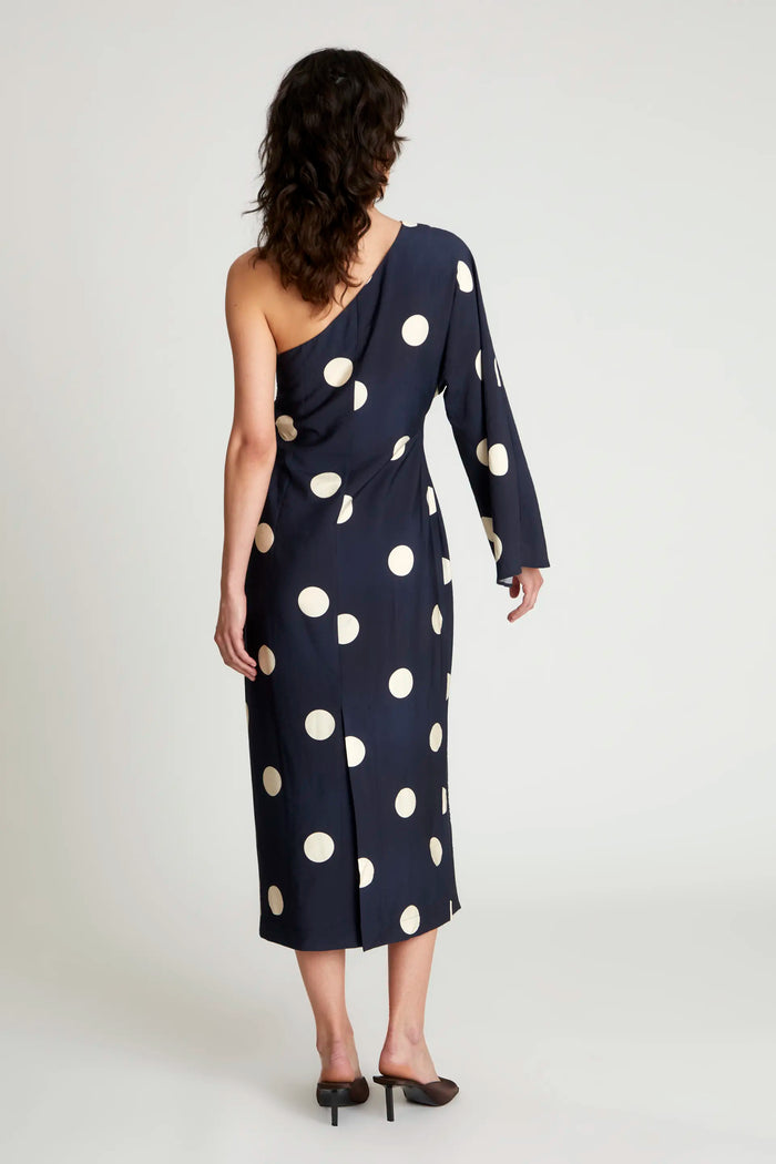 Wild Pony Vestido Largo Asimétrico Lunares Azul Marino