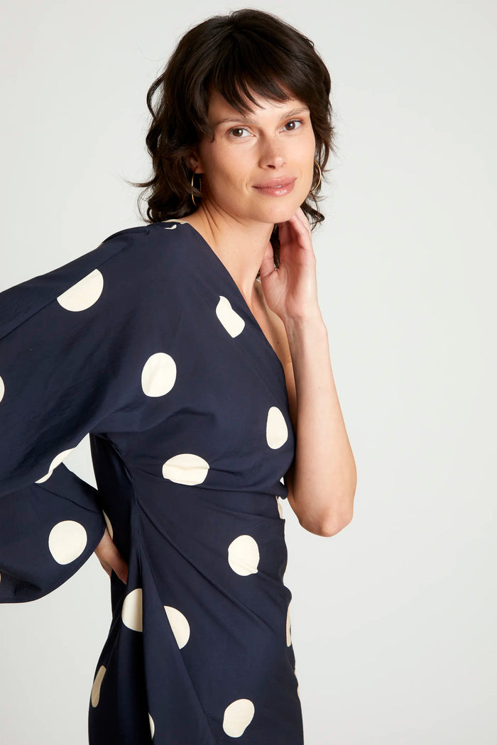 Wild Pony Vestido Largo Asimétrico Lunares Azul Marino