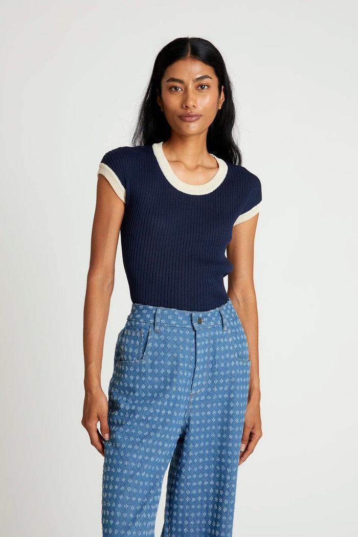 wild pony Top de punto bicolor azul marino