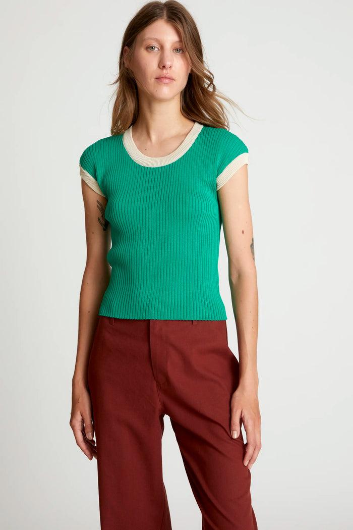 wild pony Top de punto bicolor verde