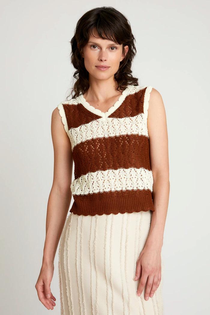 wild pony Top de punto calado rayas marrón