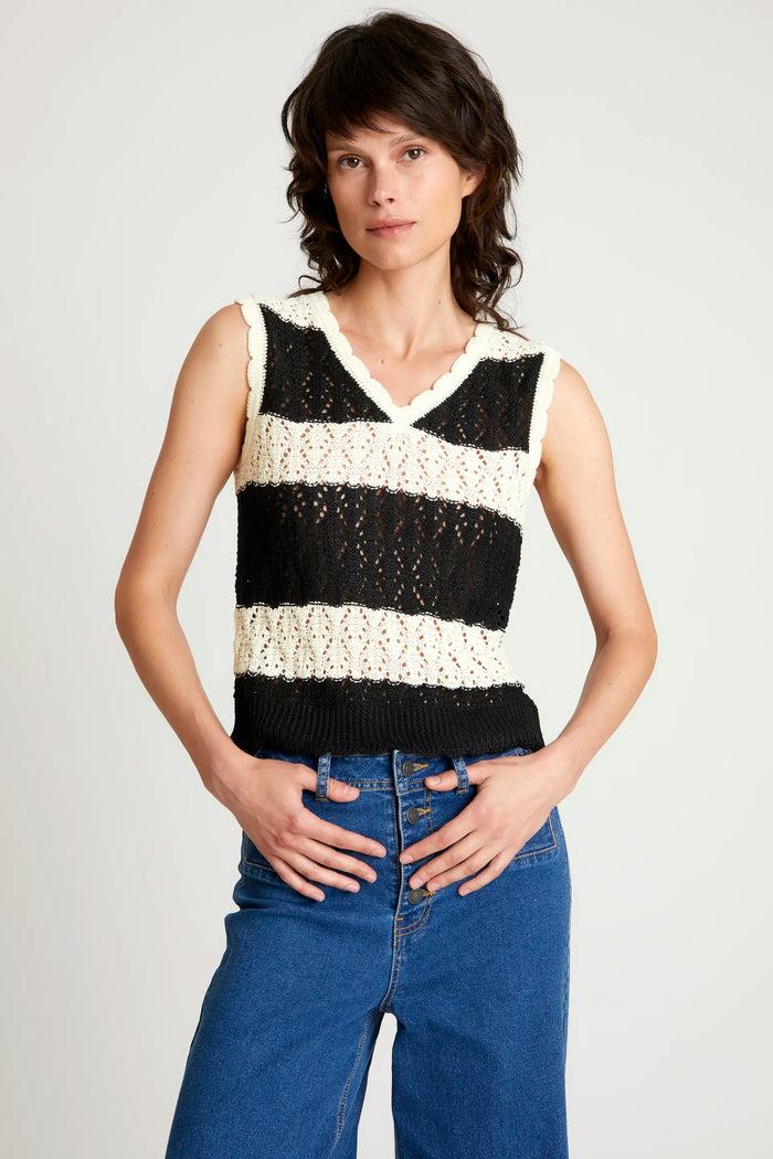 wild pony Top de punto calado rayas negro