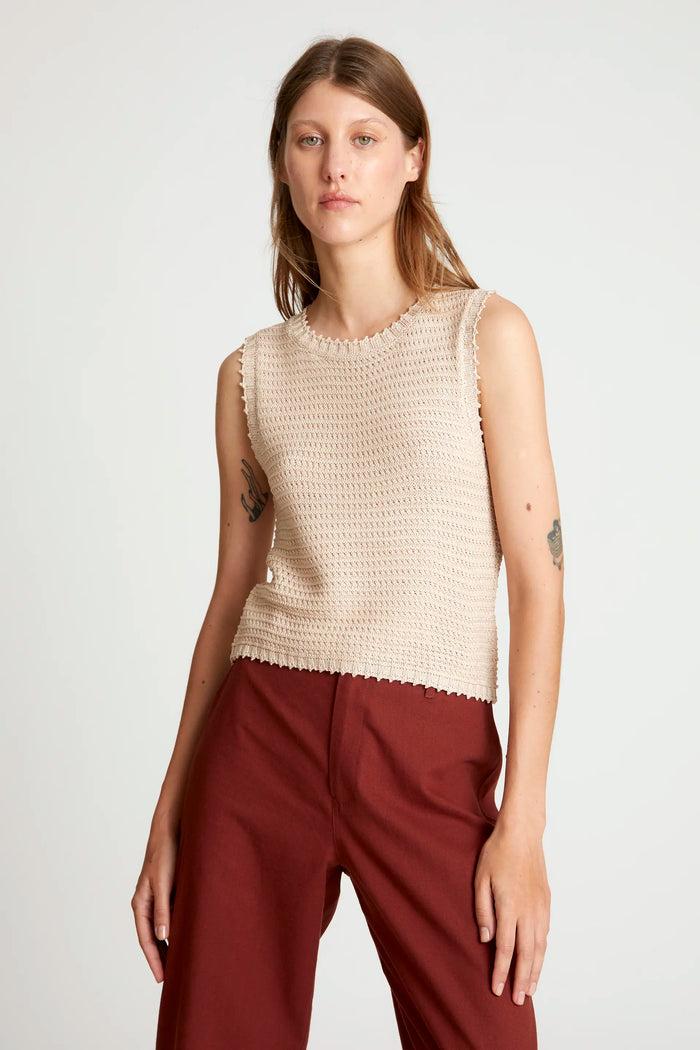 wild pony Top de punto textura waffle blanco