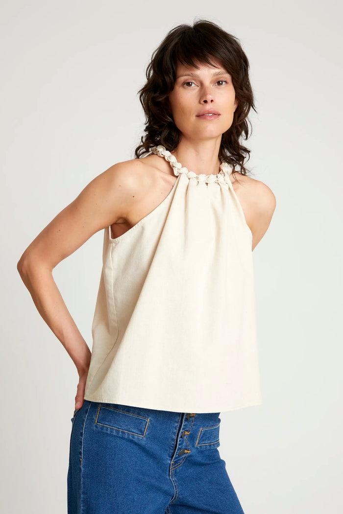 wild pony Top halter lino blanco