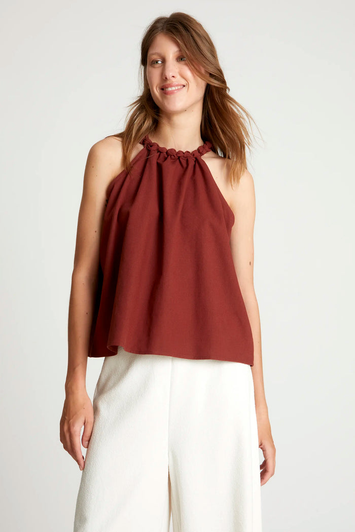 wild pony Top halter lino marrón