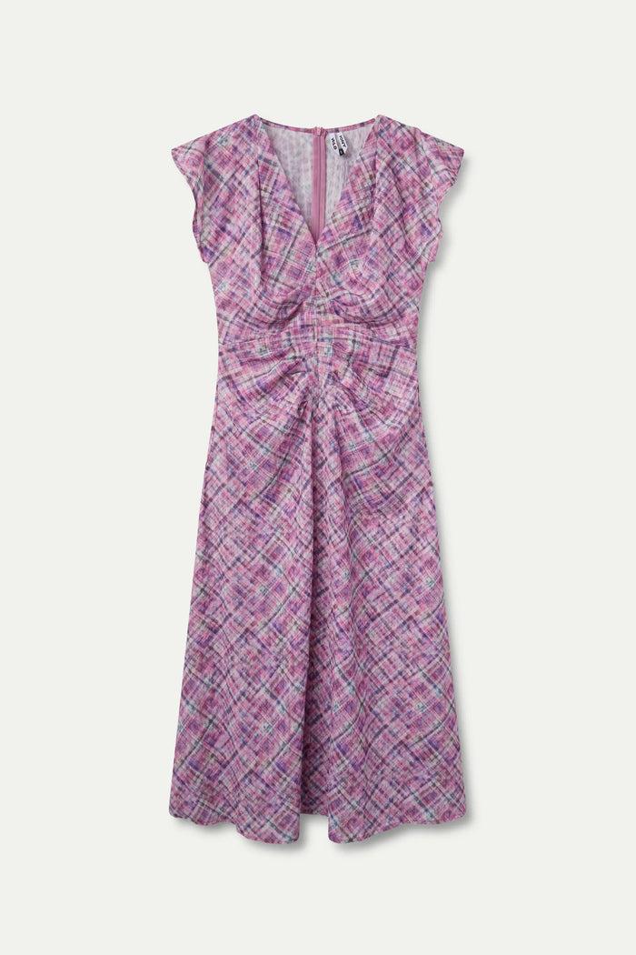 Wild Pony Vestido Midi Drapeado Cuadros Rosa