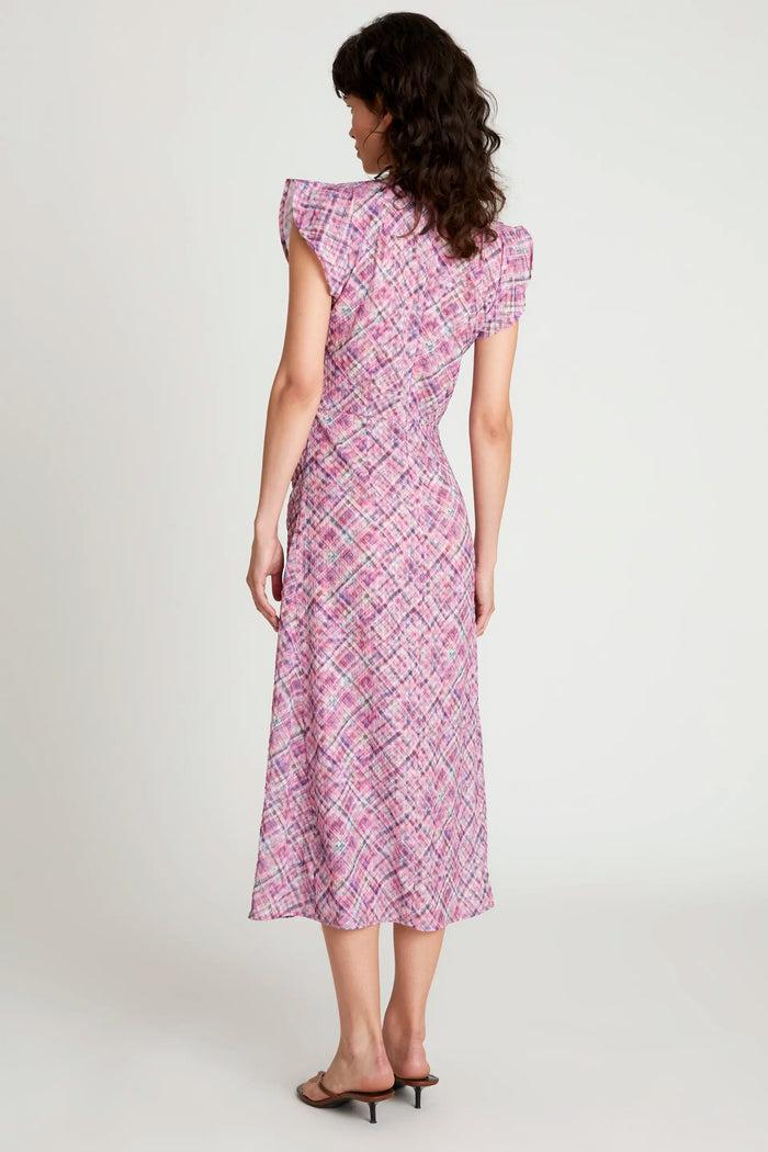 Wild Pony Vestido Midi Drapeado Cuadros Rosa