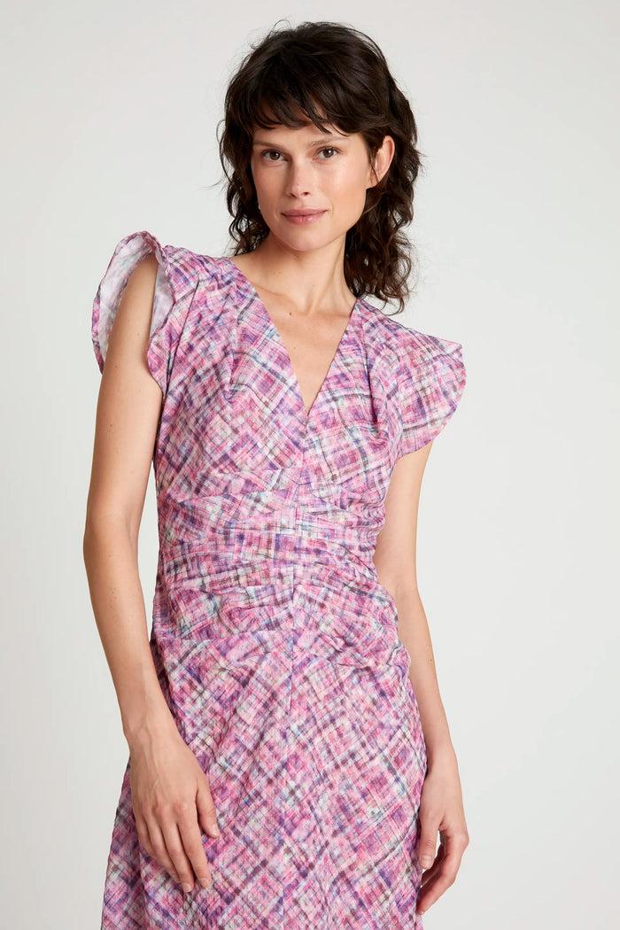 Wild Pony Vestido Midi Drapeado Cuadros Rosa