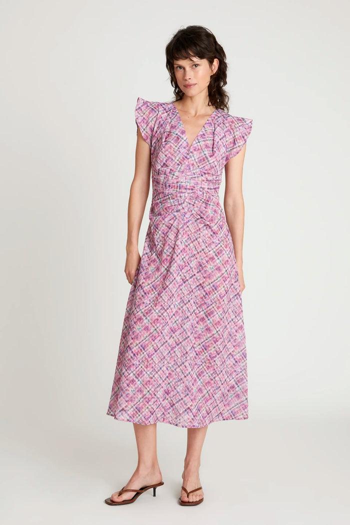 wild pony Vestido midi drapeado cuadros rosa