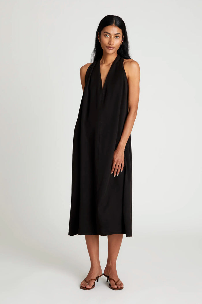 wild pony Vestido midi escote pico negro