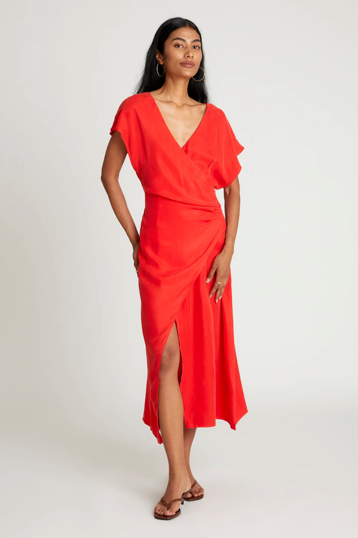 wild pony Vestido midi manga corta rojo