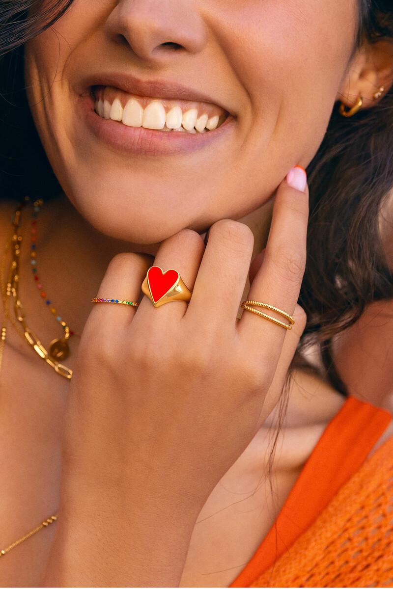 Women'secret Anillo Lovely Heart Red Enamel Baño Oro