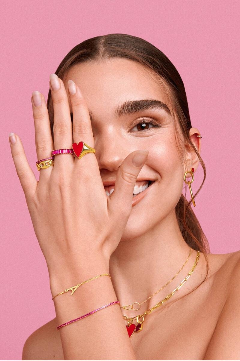 Women'secret Anillo Lovely Heart Red Enamel Baño Oro