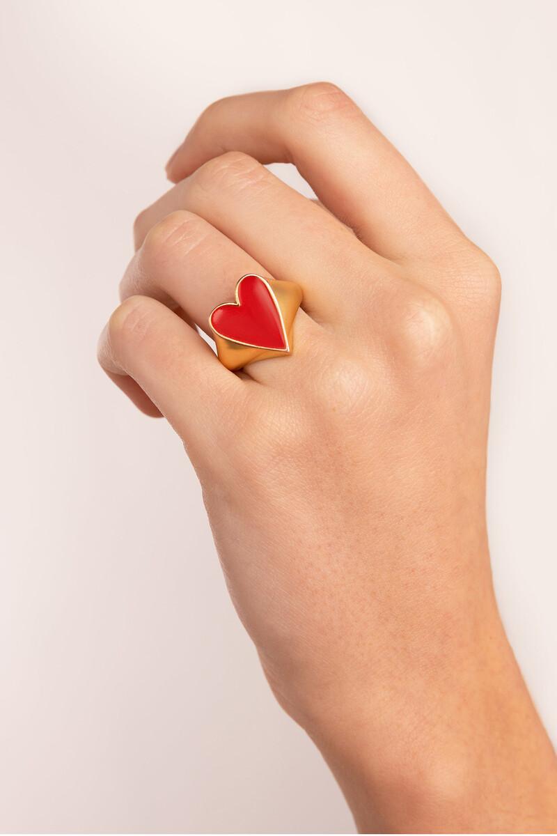 women'secret Anillo Lovely Heart Red Enamel Baño Oro