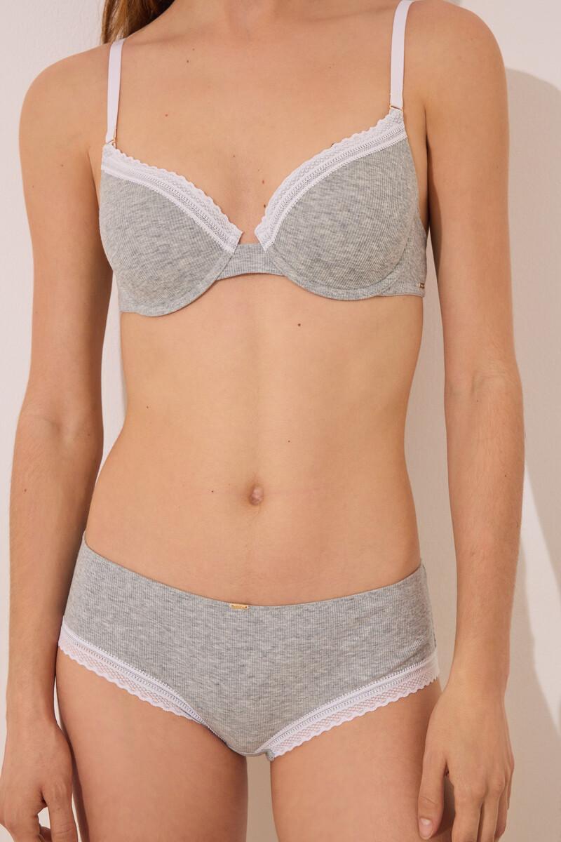 Women'secret Braga Boxer Algodón Canalé Encaje Gris