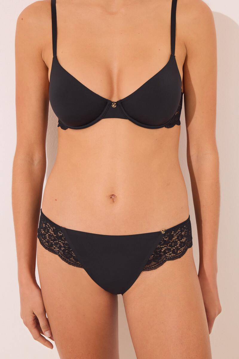 Women'secret Braga Clásica Microfibra Y Encaje Negro